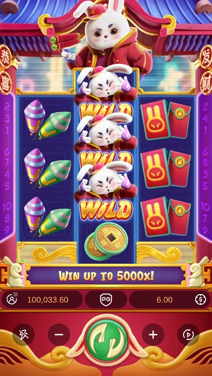 Stacked Wild symbols on the Fortune Rabbit demo reels